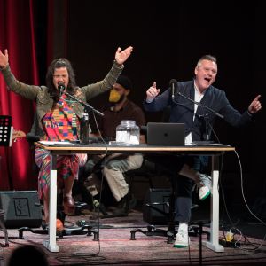 Luke Burbank and Elena Passarello, host a live radio show, Live Wire.