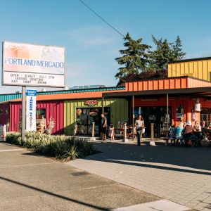 exterior of a colorful market