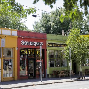 row of colorful shops on southeast division street