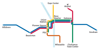 a simple map representing the MAX Light Rail system with colored lines