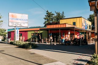 exterior of a colorful market