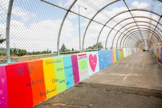 footbridge that bisects Lents neighborhood is painted in multiple colors