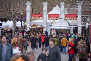 People attending an outdoor market, Portland Saturday Market