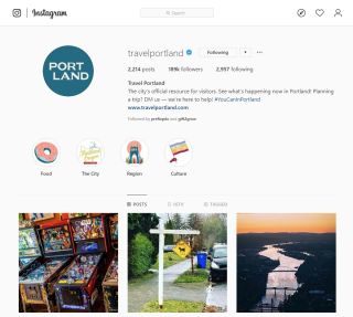 screenshot of Travel Portland Instagram page with logos and images of places in and around Portland