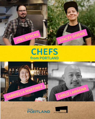 Graphic depicting the headshots of four chefs from Portland