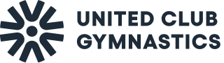 Twelve-pointed emblem resembling a star and wordmark logo for United Club Gymnastics