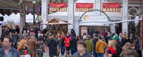 People attending an outdoor market, Portland Saturday Market