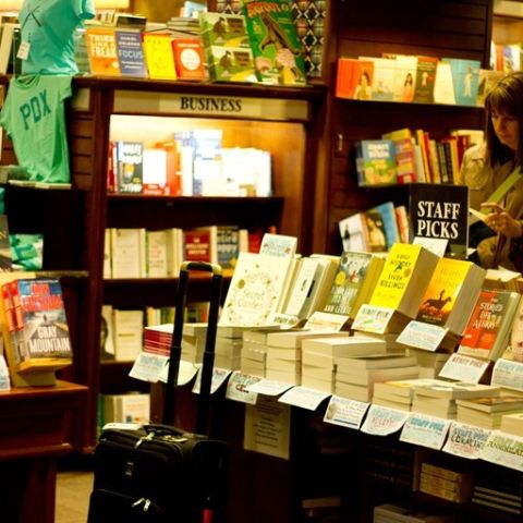 book display at Powell\'s City of Books