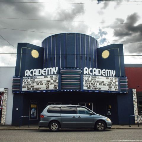 Outside view of Marquee of Academy Theater