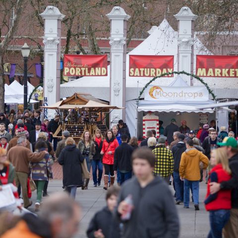 People attending an outdoor market, Portland Saturday Market