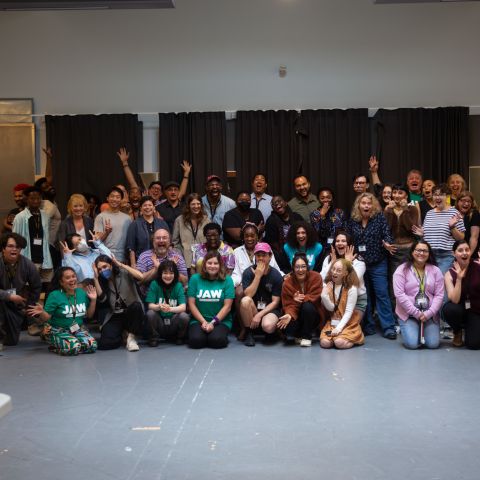 a funny group shot of the cast and creative team during JAW Playwright Festival