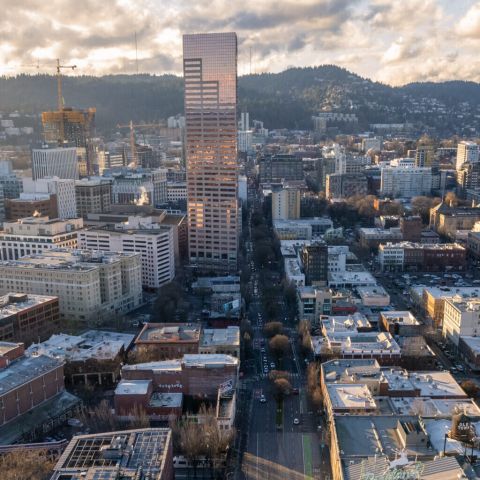 grid and skyline of downtown Portland