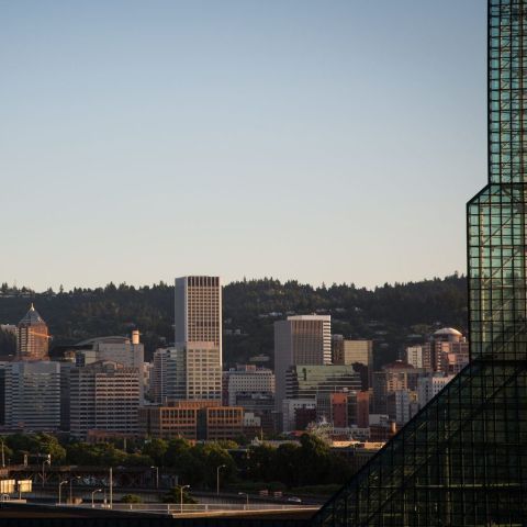 Oregon Convention Center skyline during dusk