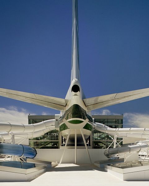 an airplane with tubes coming out of the sides