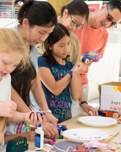 a group of children participate in arts and crafts activities at the Portland Art Museum