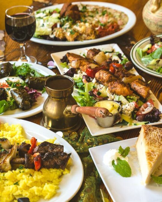 a table of middle eastern food