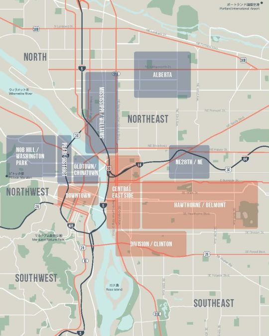 a map depicting the different neighborhoods in Portland