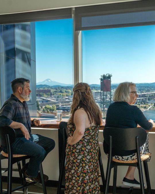 Travel Portland staff take a moment to relax in our break room