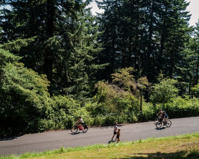 runners and cyclists on the hillside of the extinct volcano