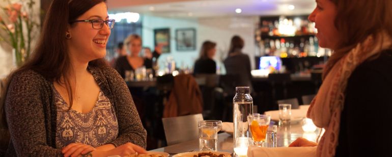 two women dining at Mediterranean Exploration Company