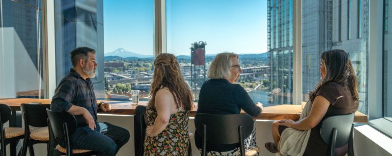 Travel Portland staff take a moment to relax in our break room
