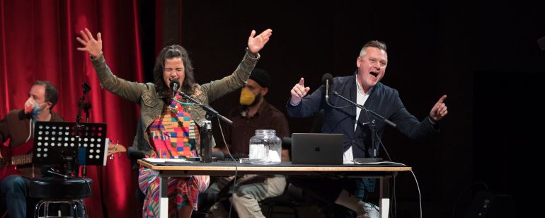 Luke Burbank and Elena Passarello, host a live radio show, Live Wire.