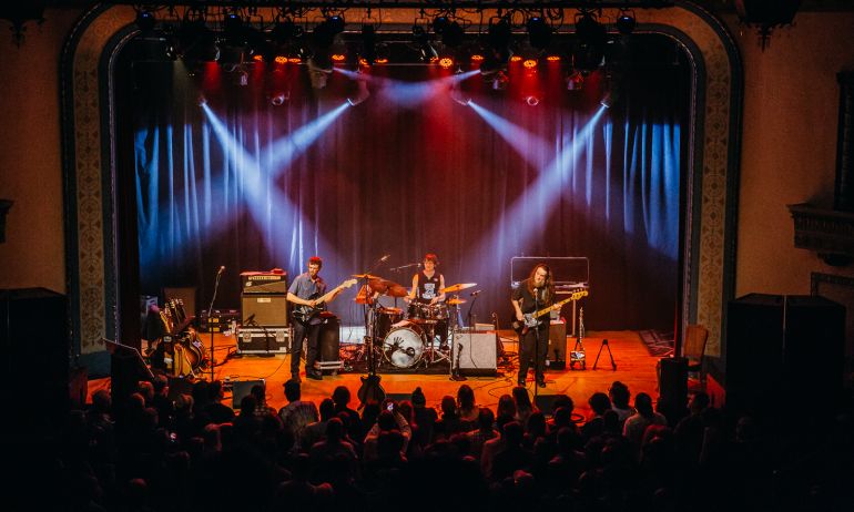 Musicians perform at the Aladdin Theater.