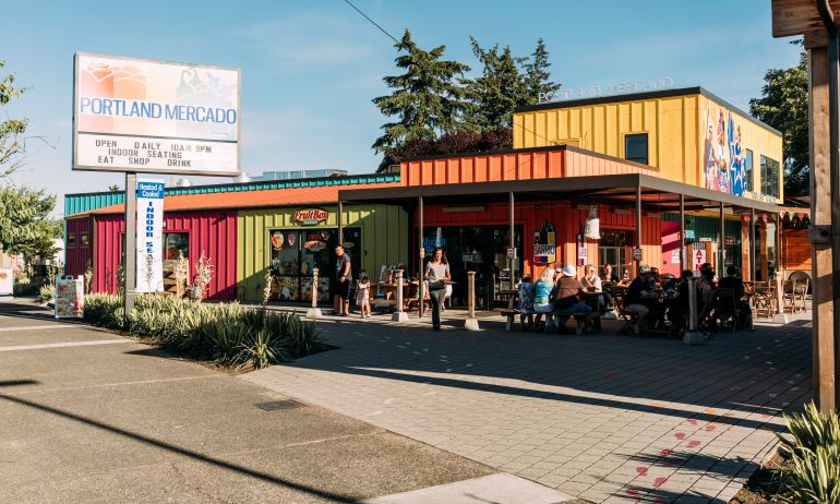 exterior of a colorful market