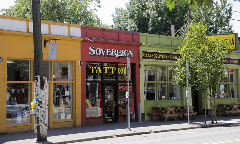 row of colorful shops on southeast division street