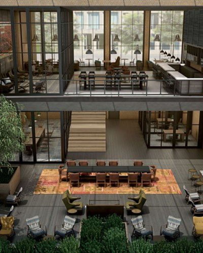 lobby and restaurant of a modern hotel