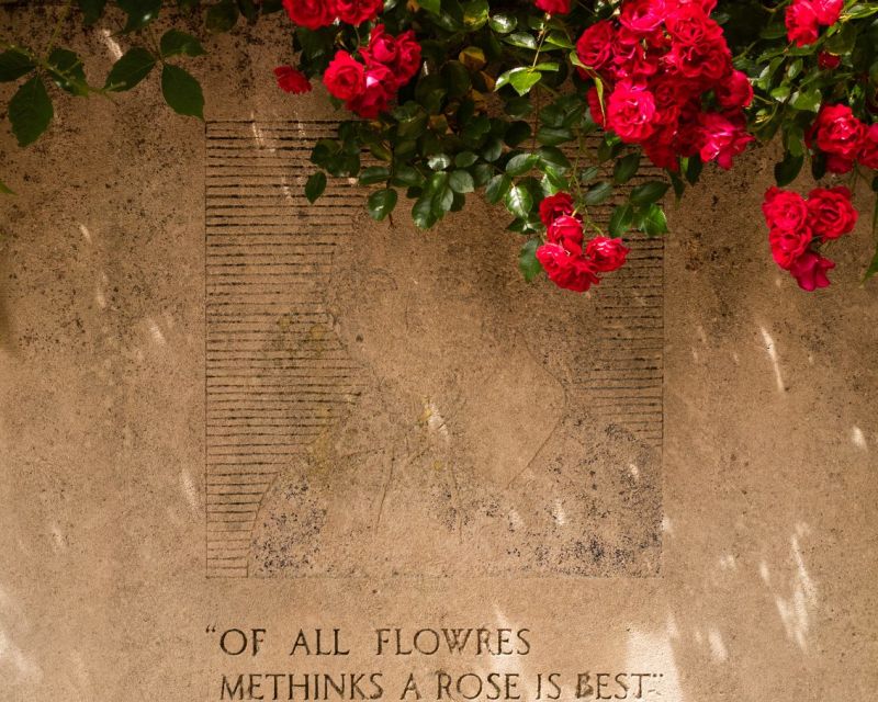 red roses over stone monument