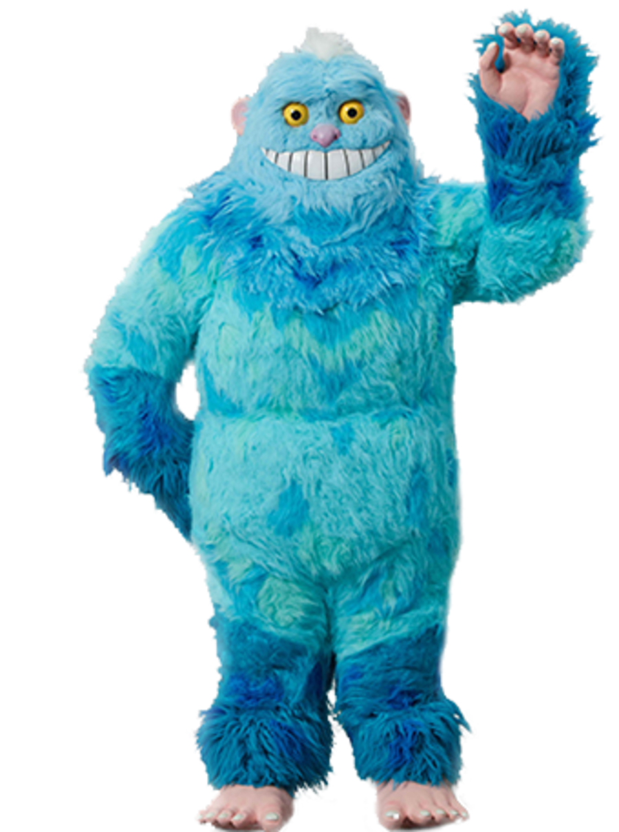 blue furry creature waving