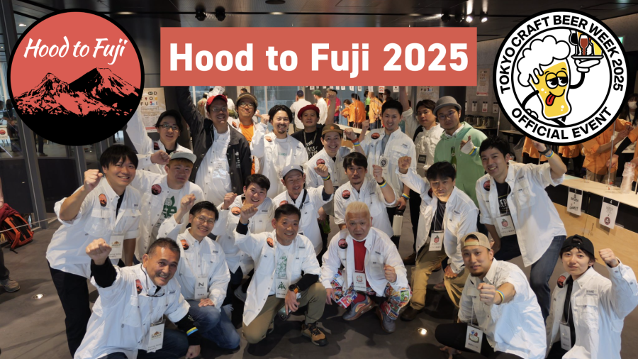 group of people squat in white shirts, celebrating Hood to Fuji 2025