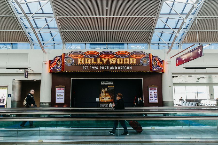 a movie theater at an airport