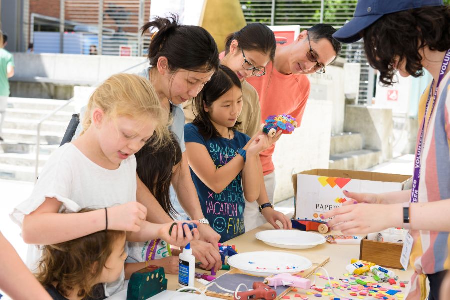 a group of children participate in arts and crafts activities at the Portland Art Museum