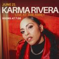 head shot of Karma Rivera under title of event in text