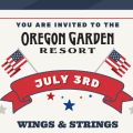 event poster with US flags and a red ribbon banner and the name of the event in text aboce