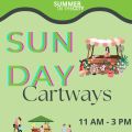 event poster with text and images of carts selling products