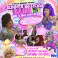 a poster for the event with images of drag queens, cake, and the event information
