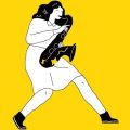 An illustration  of a woman playing the saxophone