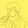 a single line drawing of a person with a magnifying glass