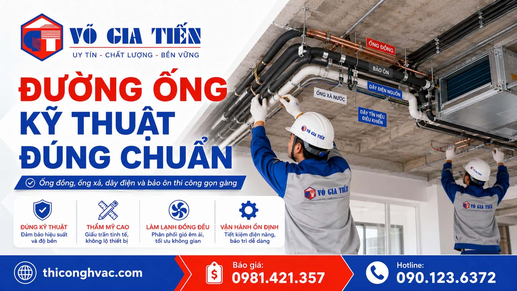 Đi ống đồng, ống nước ngưng và dây điện cho máy lạnh âm trần