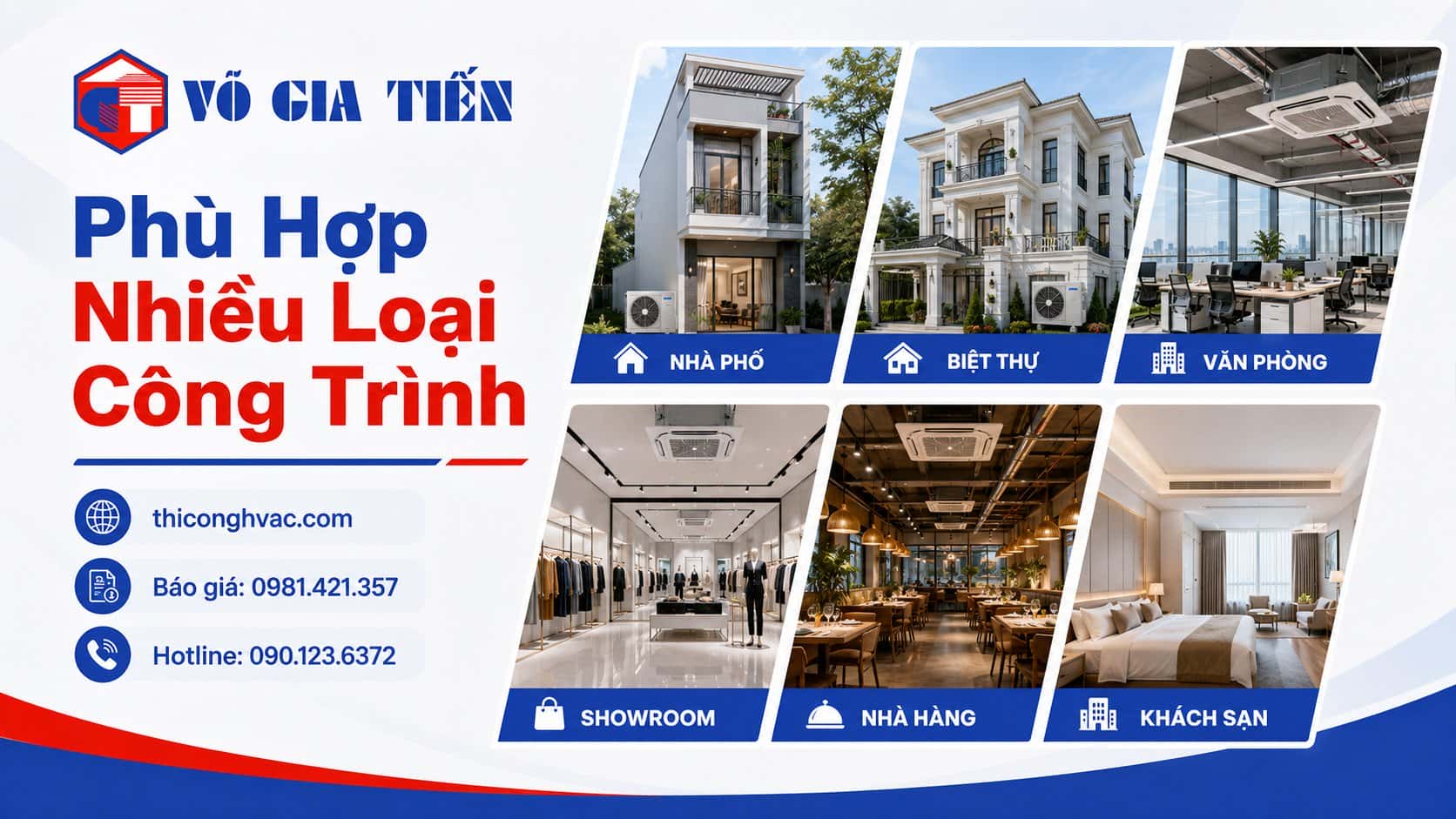 Các loại công trình phù hợp thi công máy lạnh — nhà phố, biệt thự, văn phòng, showroom