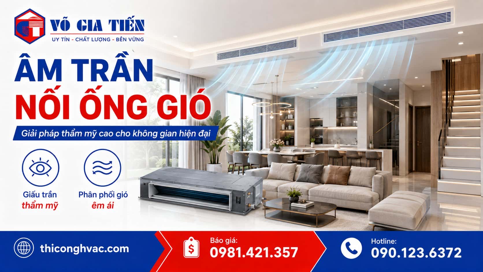 Máy lạnh âm trần nối ống gió giấu trần thẩm mỹ cho nhà phố cao cấp