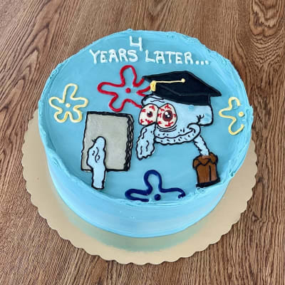 Squidward Graduation Cake (Gluten-free)