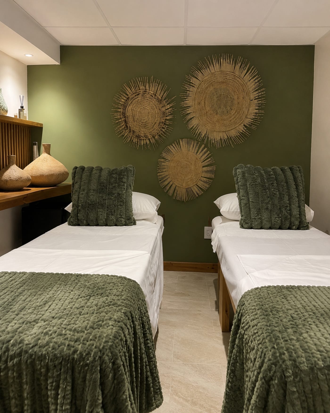 Twin olive treatment room at The Vault Spa