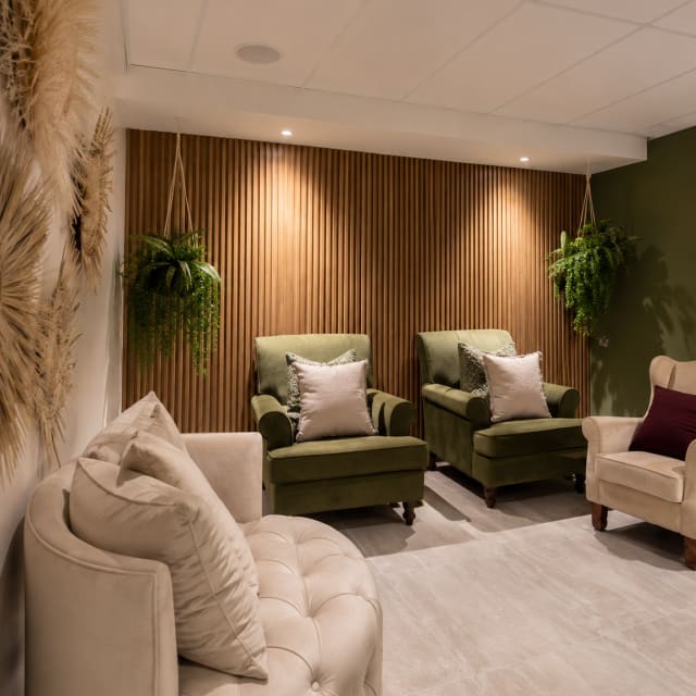 Olive velvet waiting lounge