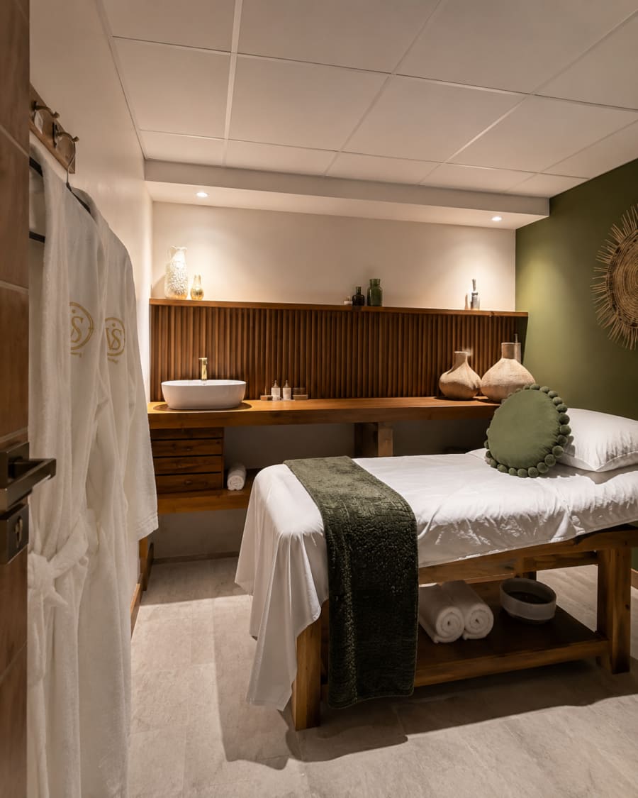 Private olive treatment room prepared for a guest