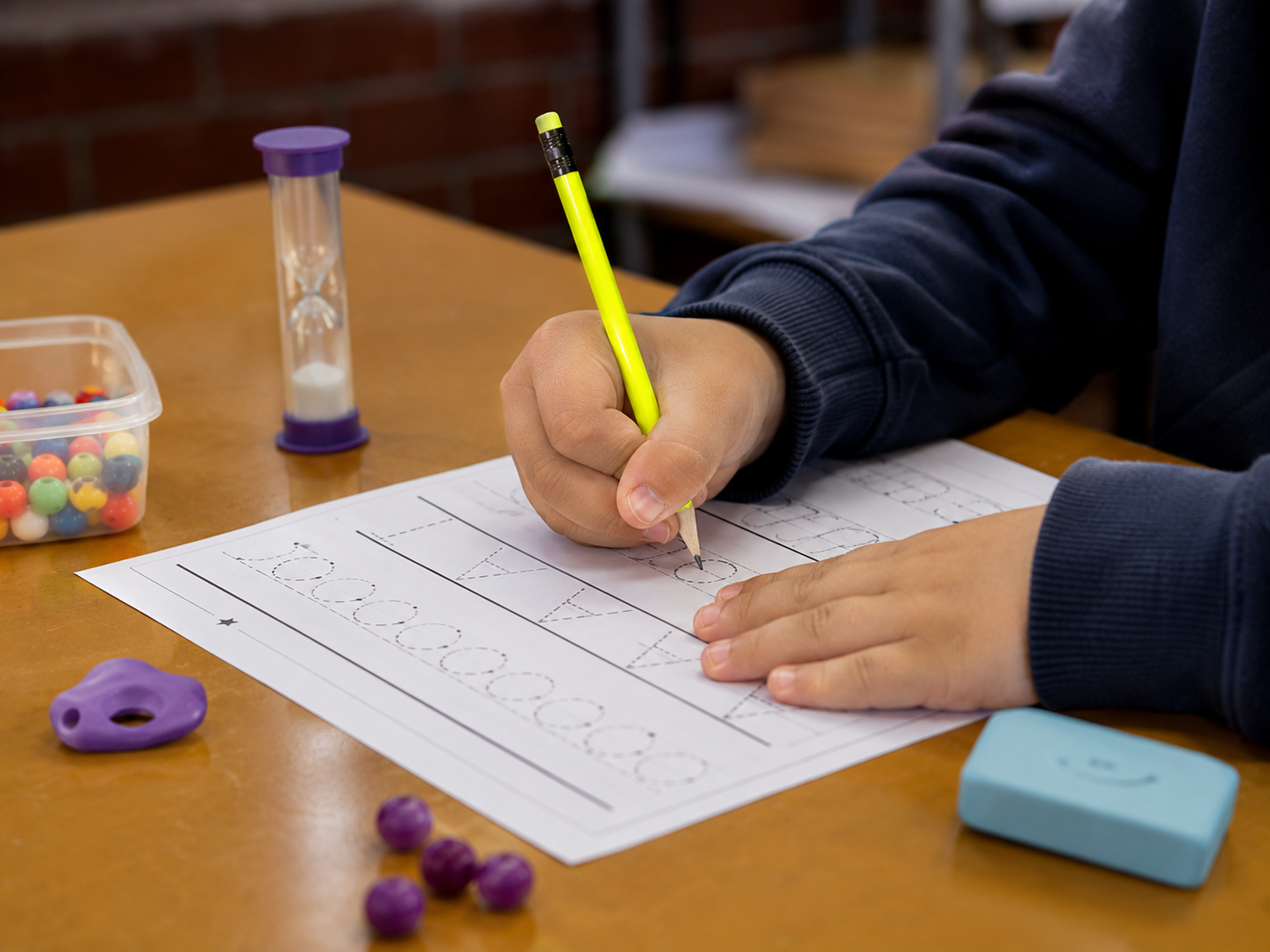 Child handwriting practice close-up at Bright Future OT