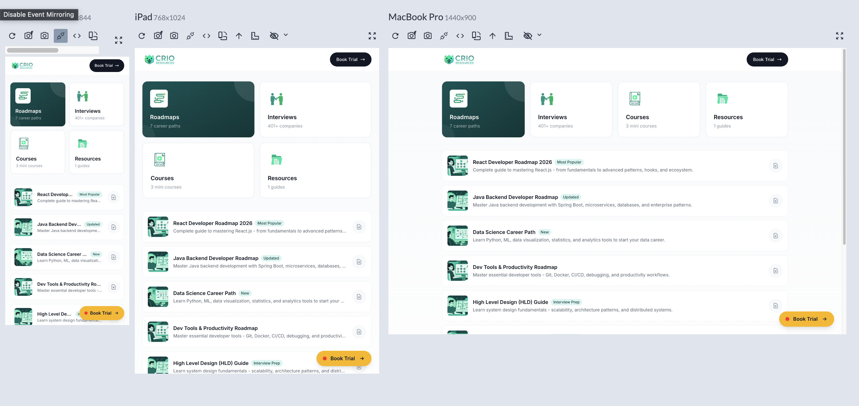 Responsively showing phone, tablet, and desktop views simultaneously